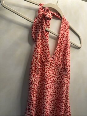 Princess Polly Red and White Halter Neck Dress with Floral Print NWT